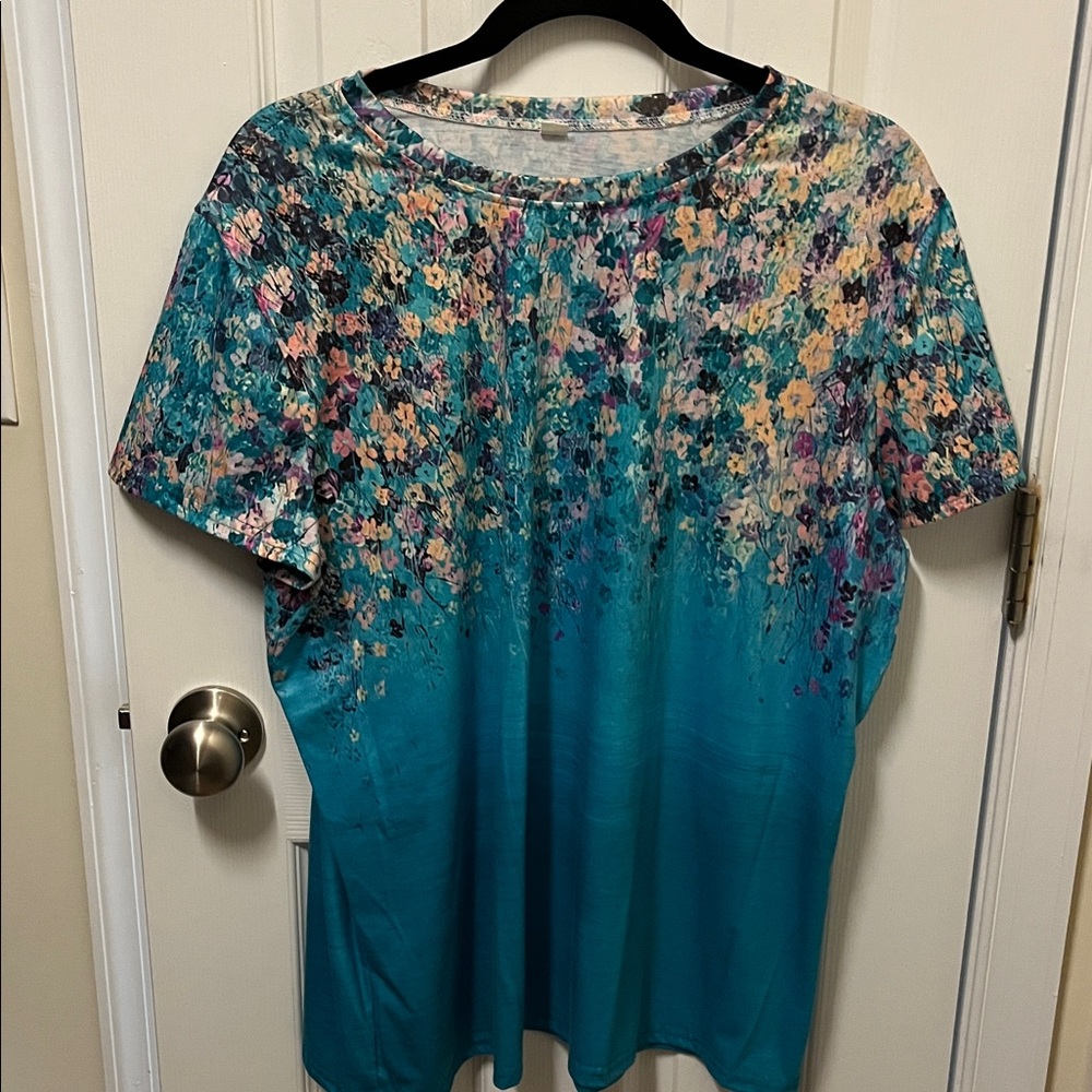 Floral Teal Short Sleeve Top